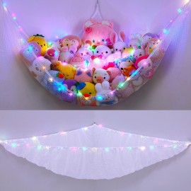 Unicorn Castle Stuffed Animals Net or Hammock Kids Toy Storage Organizer with LED Light Hanging Corner Stuffed Animals Holder Kids Girls Room Decor,White,XLarge (Pack of 1)