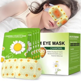 30 Packs Steam Eye Mask Chamomile,Warm Compress for Dry Eyes Sleep Mask,Hot Auto Heated Eye Masks Relaxing Gifts for Women Moist Heat Soothing Eye Fatigue,Disposable Eye Mask for SPA Essentials