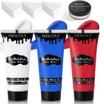 MEICOLY Red White Blue Face Body Paint with Setting Powder and Sponges,Water Based Face Paint for Halloween SFX Clown Devil Spiderman Cosplay Makeup,4th of July Body Paint