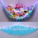 Unicorn Castle Stuffed Animals Net or Hammock Kids Toy Storage Organizer with LED Light Hanging Corner Stuffed Animals Holder Kids Girls Room Decor,Blue,XLarge (Pack of 1)