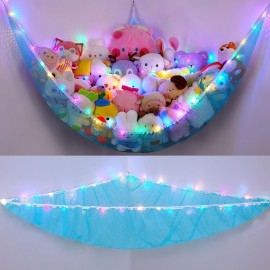Unicorn Castle Stuffed Animals Net or Hammock Kids Toy Storage Organizer with LED Light Hanging Corner Stuffed Animals Holder Kids Girls Room Decor,Blue,XLarge (Pack of 1)