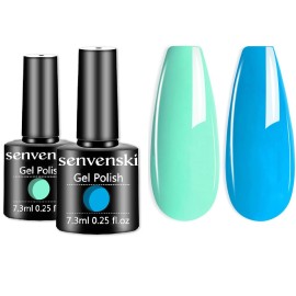 senvenski Teal Gel Nail Polish Kit - UV/LED Soak Off Nail Art Set with Bright Blue Mint Aqua Green Emerald Turquoise Colors | Manicure Gift Kit for Women Salon Home Use (CS2-028)