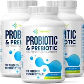 Probiotics for Women & Men, 300 Billion CFU Probiotics from 12 Strains + Organic Prebiotics Blend for Daily Digestive, Immune, Gut, Bloating, Gut Health for Women & Men, Shelf Stable - 180 Capsules