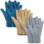 Patelai 3 Pairs Microfiber Plant Dusting Gloves Leaf Cleaning Gloves for Indoor Plants, Blinds, Furniture, House(Small,Dark Blue, Gray, Khaki)