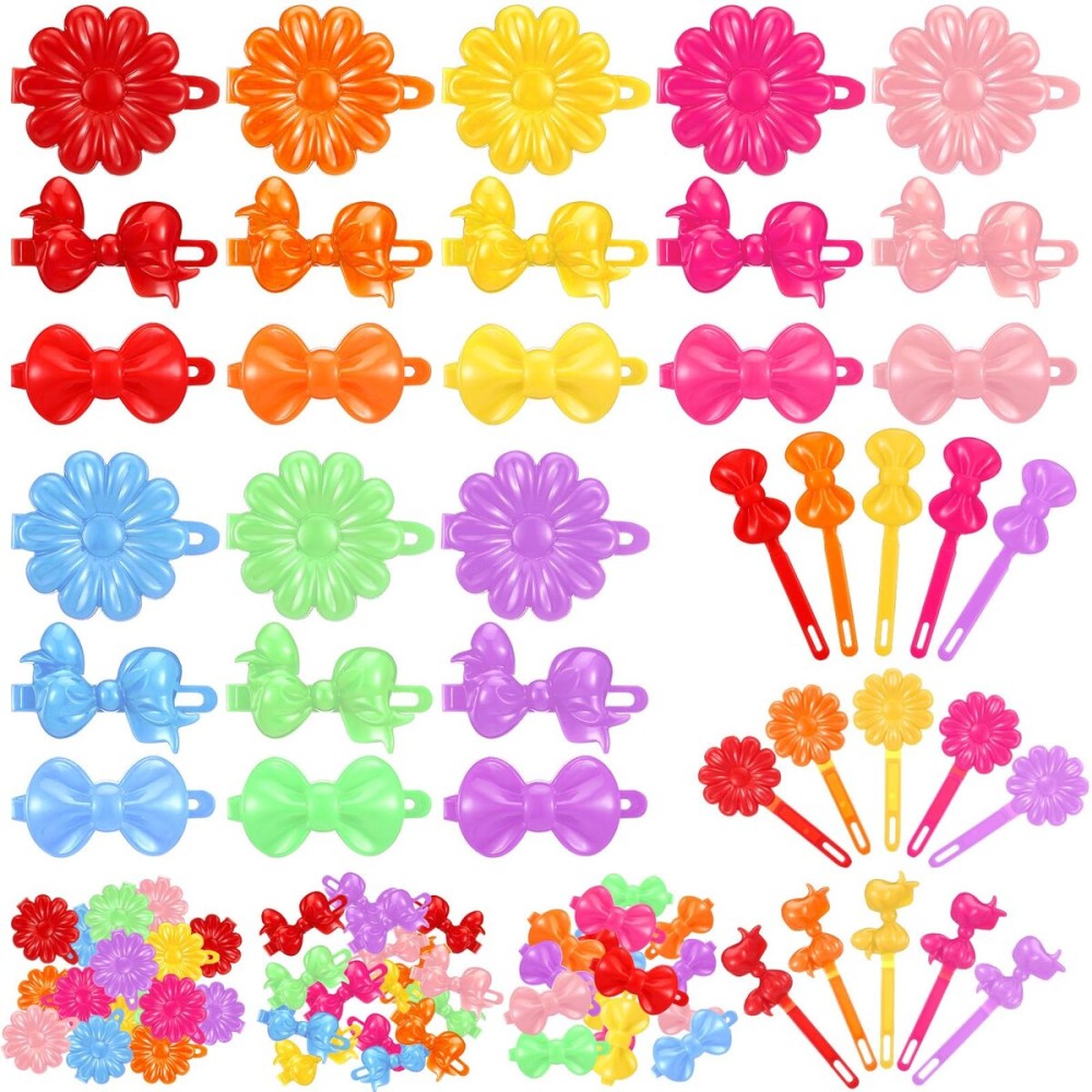 Janinka 72 Pcs Self-Hinge Plastic Hair Clips: 80s 90s Cartoon Colorful Cute Barrettes and Pins for Toddler Girls (Classic,Vibrant Color)