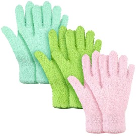 Patelai 3 Pairs Microfiber Plant Dusting Gloves Leaf Cleaning Gloves for Indoor Plants, Blinds, Furniture, House (Small,Green Yellow, Water Blue, Pink)
