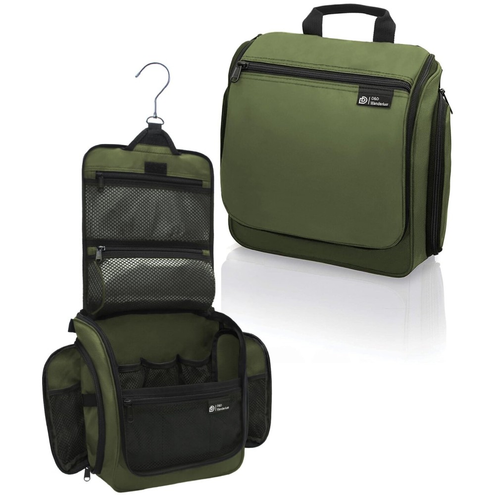 DD D&D Wanderlust D&D Hanging Travel Toiletry Bag for Men and Women. Extra Large Hanging Wash Bag Organizer with 10 Compartments, Zippers, XXL Metal Swivel Hook, Water-Resistant Nylon