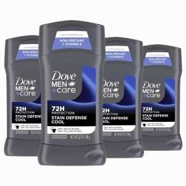 Dove Men+Care Deodorant Stick 4 Count Stain Defense Cool for Men, Anti-white Marks & Anti-yellow Stains with 72-hour Sweat and Odor Protection 2.7 oz