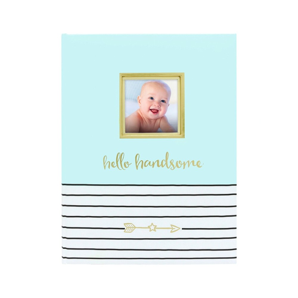 Pearhead Blue First 5 Years Keepsake Memory Book for Baby Boy, Record Every Milestone from Birth to Age 5, Journal Scrapbook Photo Album Hello Handsome