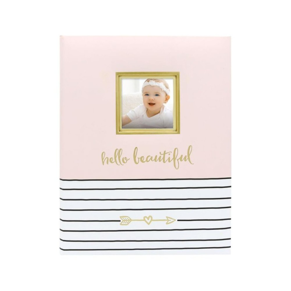 Pearhead Pink First 5 Years Keepsake Memory Book for Baby Girl, Record Every Milestone from Birth to Age 5, Journal Scrapbook Photo Album Hello Beautiful