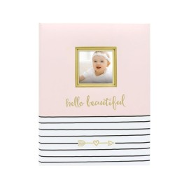 Pearhead Pink First 5 Years Keepsake Memory Book for Baby Girl, Record Every Milestone from Birth to Age 5, Journal Scrapbook Photo Album Hello Beautiful