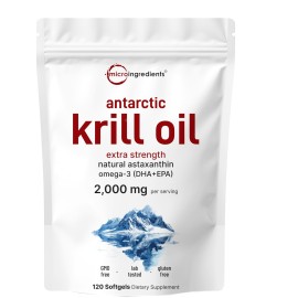 Micro Ingredients Antarctic Krill Oil Supplement, 2,000mg Per Serving, 120 Softgels, Triple Strength, Rich in Omega-3s EPA, DHA & Natural Astaxanthin, Supports Immune System & Brain Health
