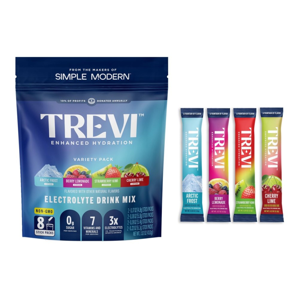 TREVI Sugar Free Electrolytes - Drink Mix Hydration Powder Packets - 8 Count - Favorites Variety Sample Pack - Cherry Lime, Strawberry Kiwi, Berry Lemonade, Arctic Frost