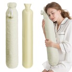 Hot Water Bottle with Cover, 2L Rubber Hot Water Bag with Soft Cover (2 Liter), for Cramps, Compress Pain Relief, Removable Hot Cold Pack (Beige)