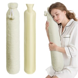 Hot Water Bottle with Cover, 2L Rubber Hot Water Bag with Soft Cover (2 Liter), for Cramps, Compress Pain Relief, Removable Hot Cold Pack (Beige)
