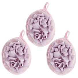 Boao 3 Pcs Bath Shower Pouf Sponge Mesh Pouf Shower Ball Exfoliating Body Sponge Pad Scrubber Glove with Flower Bath Ball (Purple)