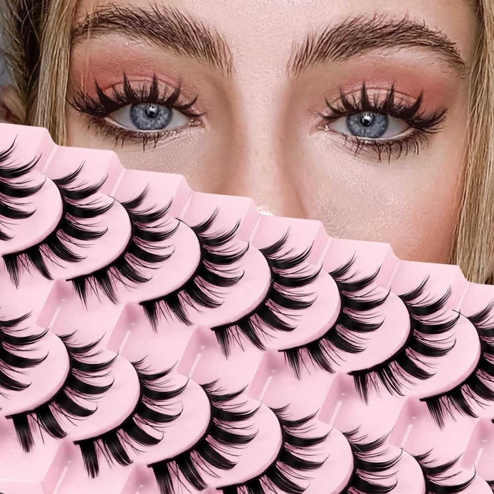 Losha Lashes Spiky Manga Lashes 10 Pairs Anime False Eyelashes 8D Wispy Eye Lashes Pack Soft Asian Fake Eyelashes (Doll)