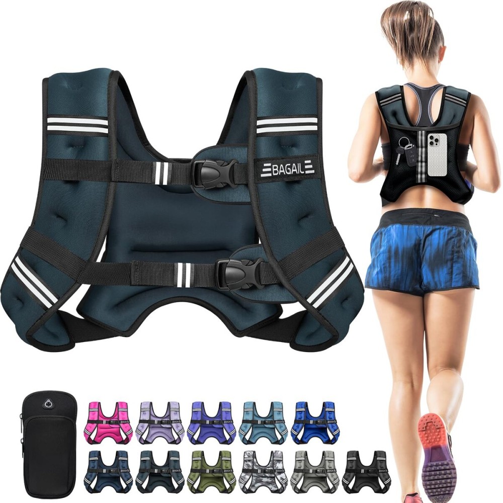 BAGAIL Weighted Vest, 5lb/8lb/10lb/12lb/15lb/20lb/25lb/30lb Weight Vest for Walking & Weight Loss, Reflective Rucking Vest with Phone Pouch for Women & Men, Home Gym & Outdoor Training