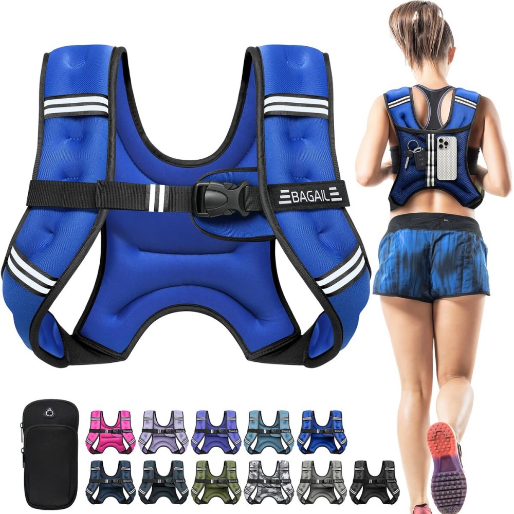 BAGAIL Weighted Vest, 5lb/8lb/10lb/12lb/15lb/20lb/25lb/30lb Weight Vest for Walking & Weight Loss, Reflective Rucking Vest with Phone Pouch for Women & Men, Home Gym & Outdoor Training