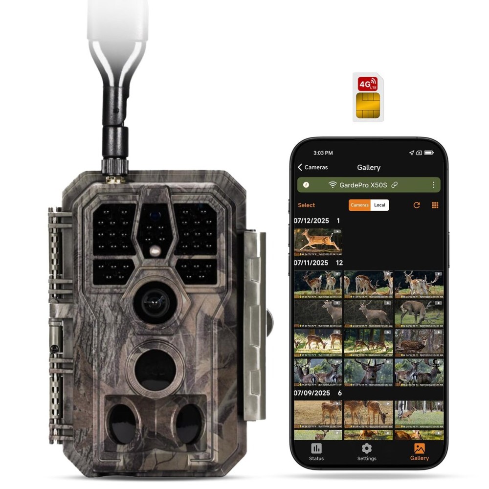 GardePro X50S Cellular Trail Camera 2025 Upgrade, Preloaded SIM Card, Works with Verizon, AT&T & T-Mobile, Shared Data Plan, 100ft No-Glow IR, 0.1s Trigger, Hunting & Game Camera
