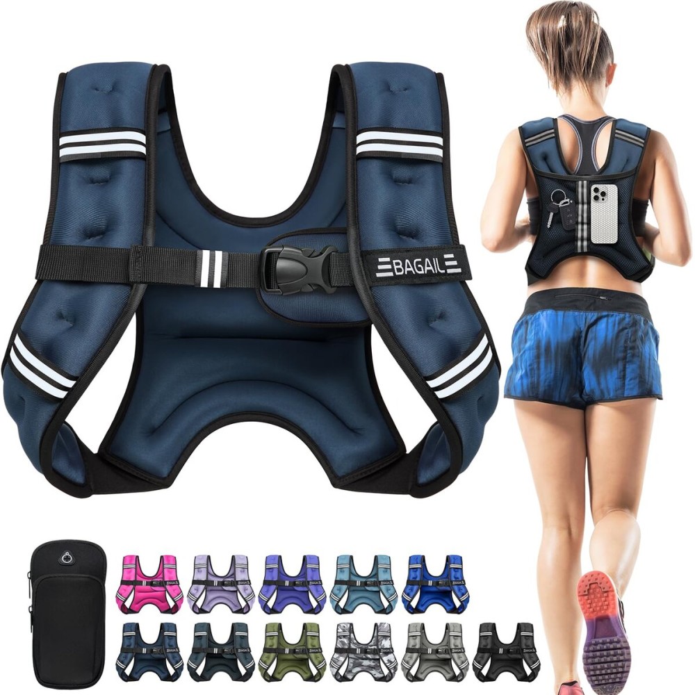 BAGAIL Weighted Vest, 5lb/8lb/10lb/12lb/15lb/20lb/25lb/30lb Weight Vest for Walking & Weight Loss, Reflective Rucking Vest with Phone Pouch for Women & Men, Home Gym & Outdoor Training