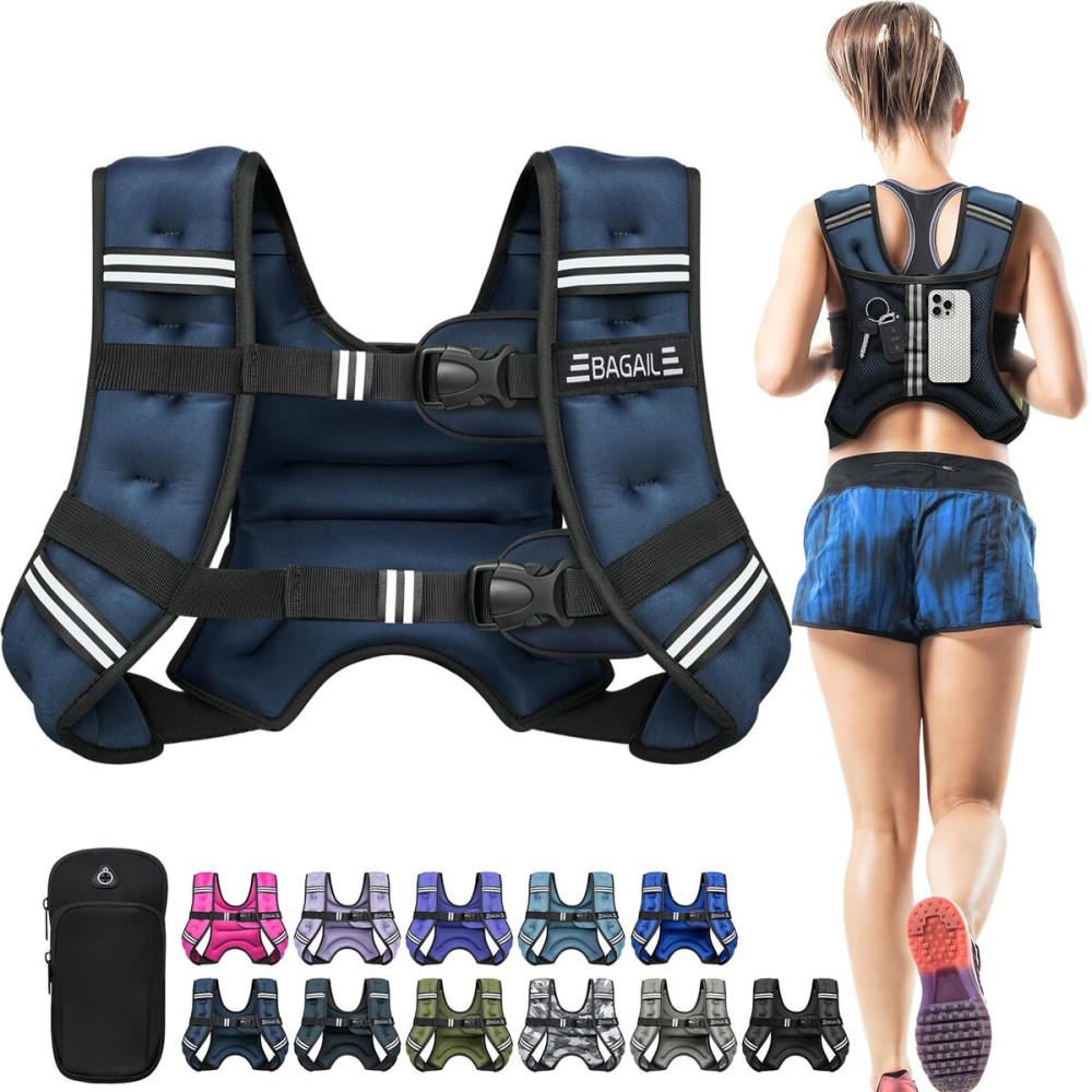 BAGAIL Weighted Vest, 5lb/8lb/10lb/12lb/15lb/20lb/25lb/30lb Weight Vest for Walking & Weight Loss, Reflective Rucking Vest with Phone Pouch for Women & Men, Home Gym & Outdoor Training