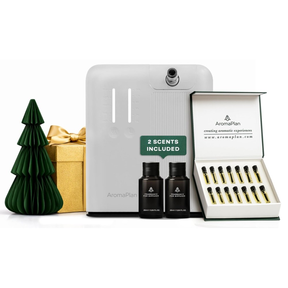 AromaPlan 5 Star Collection Cold Air Scent Diffuser, Whole House (Includes 2 Fragrances & 12 Set Sample kit) - Smart Scent Diffuser, HVAC System- Touch & App, 2000 Sq. Ft Cov.(White)