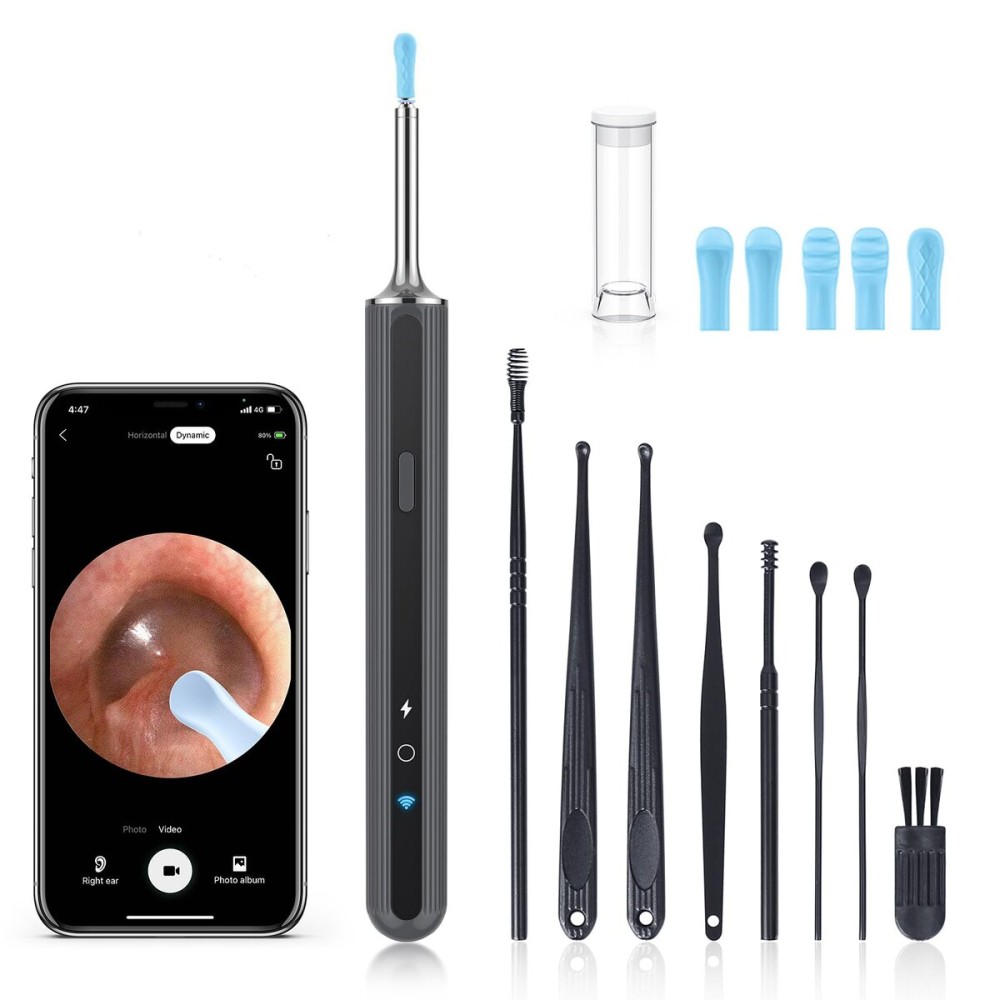 Ear Wax Removal Tool Camera - Ear Cleaner with 1080P HD Camera, Otoscope with Light, Earwax Removal Kit for iPhone, iPad, Android Phones (Dark Grey)