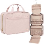 NISHEL Travel Toiletry Bag for women, Portable Hanging Organizer for Family-Sized Shampoo, Conditioner, Brushes Set, Makeup Accessories, Extra Large Size, Pink