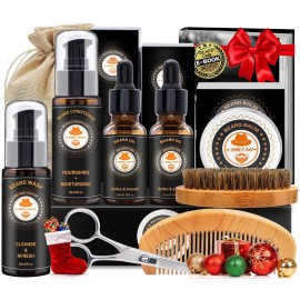 XIKEZAN Mens Gifts, Beard Grooming Kit with Sweet Orange Beard Wash,Oil, Conditioner,Balm,Brush,Comb,Cool Mens Christmas Secret Santa Gifts for Dad Husband Grandpa Boyfriend Him Stocking Stuffers