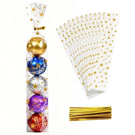 Cherodada 100 Pcs Star Printed Gift Cellophane Treat Bags, Celebrations Baby Showers Weddings Birthday Party Gift Wrapping(2x10 Inch)