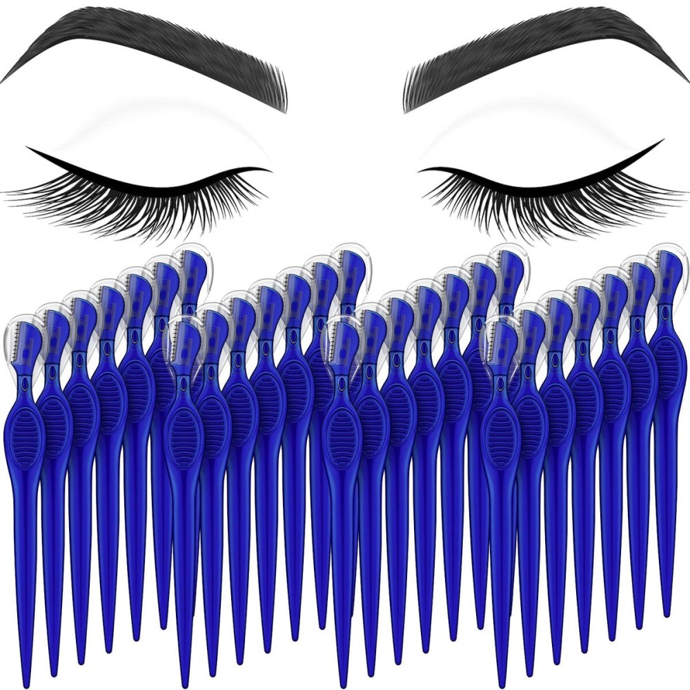 Mudder 28 Pcs Eyebrow Razor Knife Shaver Trimmer Shaver Multipurpose Exfoliating Tool Facial Hair Removal for Women Valentine Gift Giving(Royal Blue)