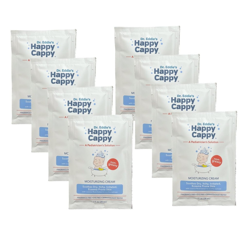 Happy Cappy Moisturizing Cream - Baby Cream for Eczema-Prone Skin, Dry Skin Lotion for Infants, Toddlers, & Kids, Pediatrician-Formulated, Sulfate Free - Travel-Size Packets, 1 Fl Oz (Pack of 8)