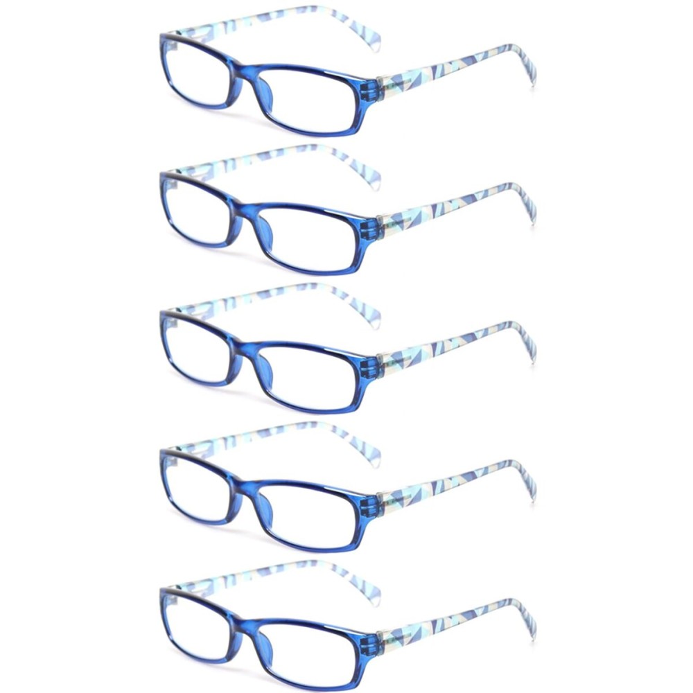 Kerecsen Reading Glasses 5 Pairs Fashion Ladies Readers Spring Hinge with Pattern Print Eyeglasses for Women (Blue, 2.75)