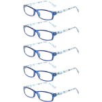 Kerecsen Reading Glasses 5 Pairs Fashion Ladies Readers Spring Hinge with Pattern Print Eyeglasses for Women (Blue, 2.75)