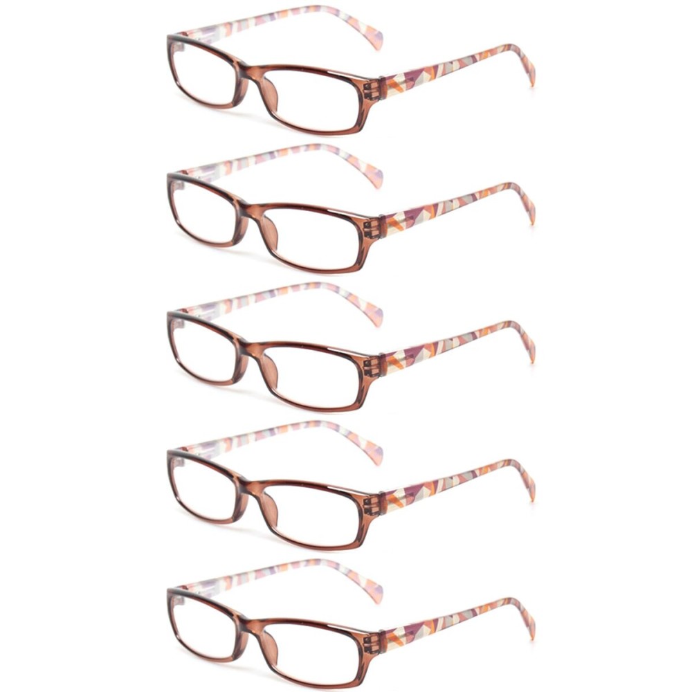 Kerecsen Reading Glasses 5 Pairs Fashion Ladies Readers Spring Hinge with Pattern Print Eyeglasses for Women (5 Brown, 1.5, x)