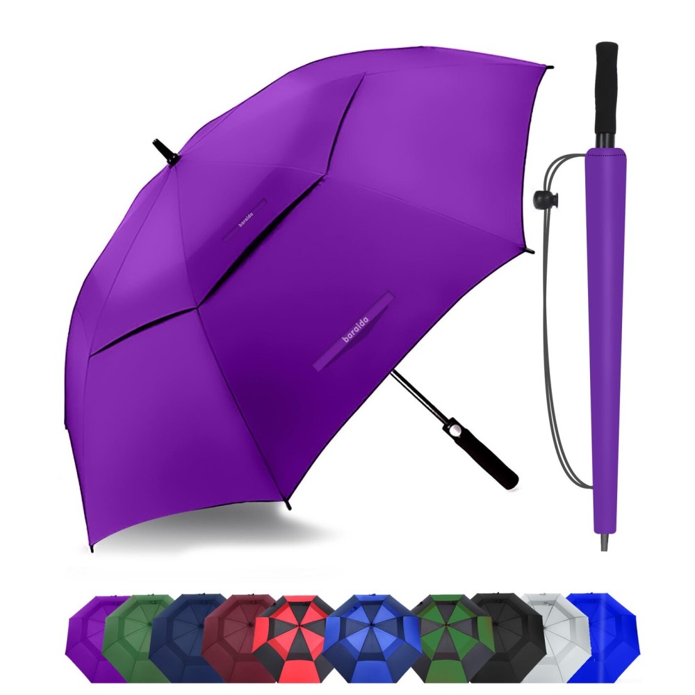 Baraida Golf Umbrella Large 62/68/72 Inch, Extra Large Oversize Double Canopy Vented Windproof Waterproof Umbrella, Automatic Open Golf Umbrella for Men and Women and Family.(72 Inch,Purple)