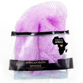 BELLANOMI African Exfoliating Net Sponge, Authentic African Bath Sponge, Ethically sourced from Nigeria, 45 inches Long, Back Scrubber for Daily use (Lilac)