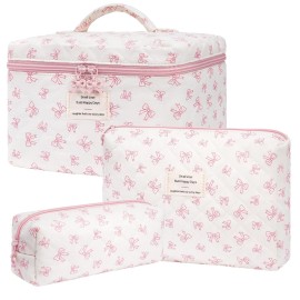 Makeup Bag,Quilted Cosmetic Bags,Large Floral Make Up Organize bag,Makeup Bag Set for Women,Flower Travel Toiletry Bag