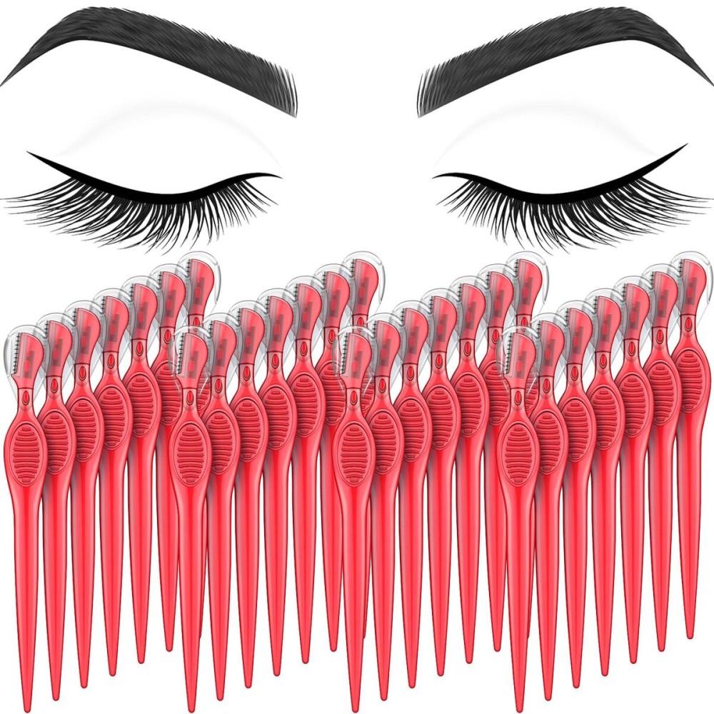 Mudder 28 Pcs Eyebrow Razor Knife Shaver Trimmer Shaver Multipurpose Exfoliating Tool Facial Hair Removal for Women Valentine Gift Giving(Red)