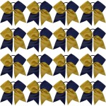 16PCS 8 Large Cheer Hair Bows Ponytail Holder Elastic Band Handmade for Cheerleading Teen Girls College Sports (Navy/Gold, 1 Count (Pack of 16))