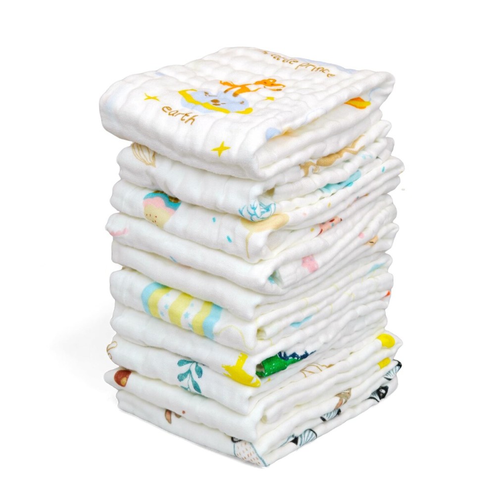 FOOK FISH Muslin Burp Cloths Large 20\'\'x10\'\' 10 Packs for Baby Spit Up Cloths for Newborn,Absorbent,Soft,Large,6 Layers Baby Burp Rags,Unisex,for Boys and Girls (Animals)