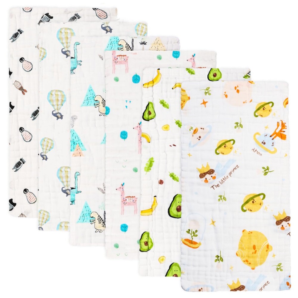 FOOK FISH Muslin Burp Cloths Cotton Burping Cloth 20\'\' X 10\'\' Pack of 6 for Baby Spit Up Cloths for Newborn,Absorbent,Soft,Large,6 Layers,Baby Burp Rags,Unisex,for Boys and Girls(Colorful)