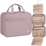 NISHEL Travel Toiletry Bag for women, Portable Hanging Organizer for Full-Sized Shampoo, Conditioner, Brushes Set, Makeup Accessories, Large Size, Peach Pink