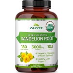 Zazzee USDA Organic Dandelion Root 10:1 Extract, 3000 mg Strength, 180 Capsules, 6 Month Supply, Standardized and Concentrated 10X Extract, 100% Vegetarian, All-Natural and Non-GMO