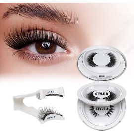 QUEWEL Magnetic Eyelashes 2 Pair Reusable Magnetic Eyelashes with Applicator No Glue Needed Eyelashes Cat Eye Natural Look Lash Clusters Kit Easy to Wear and Remove(B+J01)