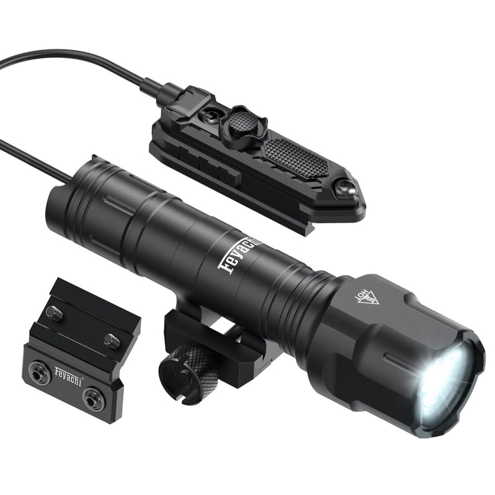 Feyachi Rifle Light 1200LM 22500Candela WL25 Tactical AR Flashlight LED Outdoor Light with Pressure Switch & Picatinny Rail Mount, 3 Modes - High/Low/Strobe (Pic & Mlok-Black)