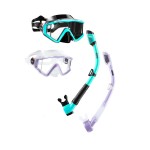 Aegend 2 Pack Snorkeling Gear for Adults, Dry Snorkel Set Panoramic View Enhanced Anti-Leak and Anti-Fog Technology, Adjustable Strap for Snorkeling Scuba Diving Swimming with Mesh Bag(Green & Purple)