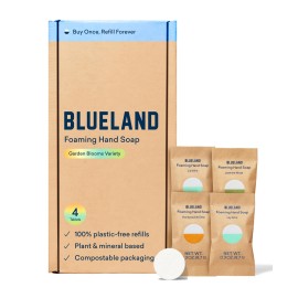 BLUELAND Foaming Hand Soap Refill Tablets, 4-Pack, Garden Blooms Variety Scents, Eco Friendly Cleaning Products, 4 x 9 Fl oz