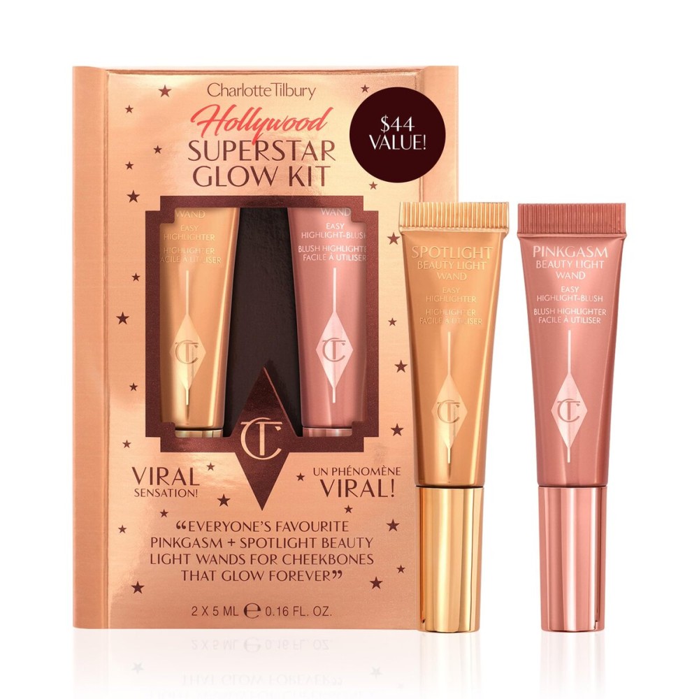 Charlotte Tilbury Hollywood Superstar Glow Makeup Kit - Limited-Edition Mini Beauty Light Wand Duo in Pinkgasm & Spotlight - Dewy Highlighter & Blush with Glow Gel Technology